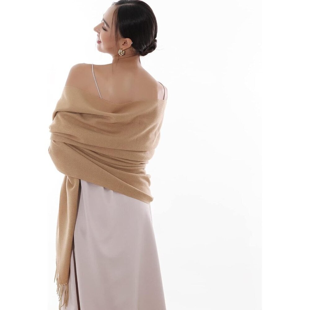 Women's Camel Pashmina Shawls Wraps For Evening Dresses Large Warm Soft Scarves - Picture 8 of 8
